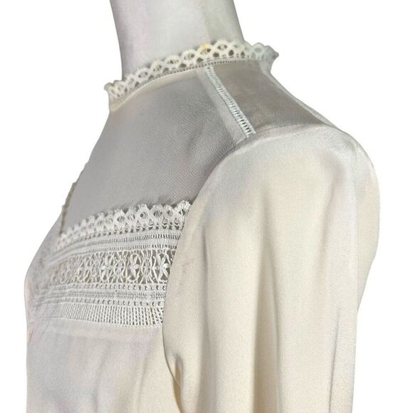 Rebecca Taylor Women's Cream Long Sleeve Sheer Yoke Silk Blend Blouse Size 4 - Picture 7 of 14